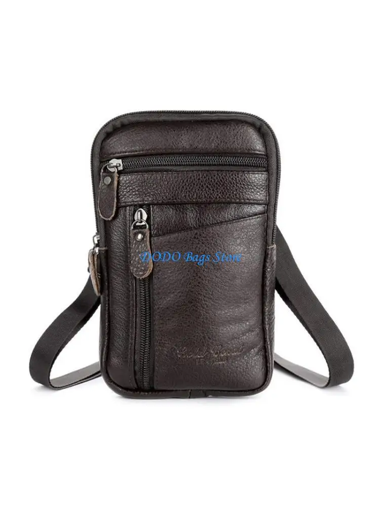 

E8FB Men's Genuine Leather Fashion Phone Belt Bag Shoulder Crossbody Waist Pack