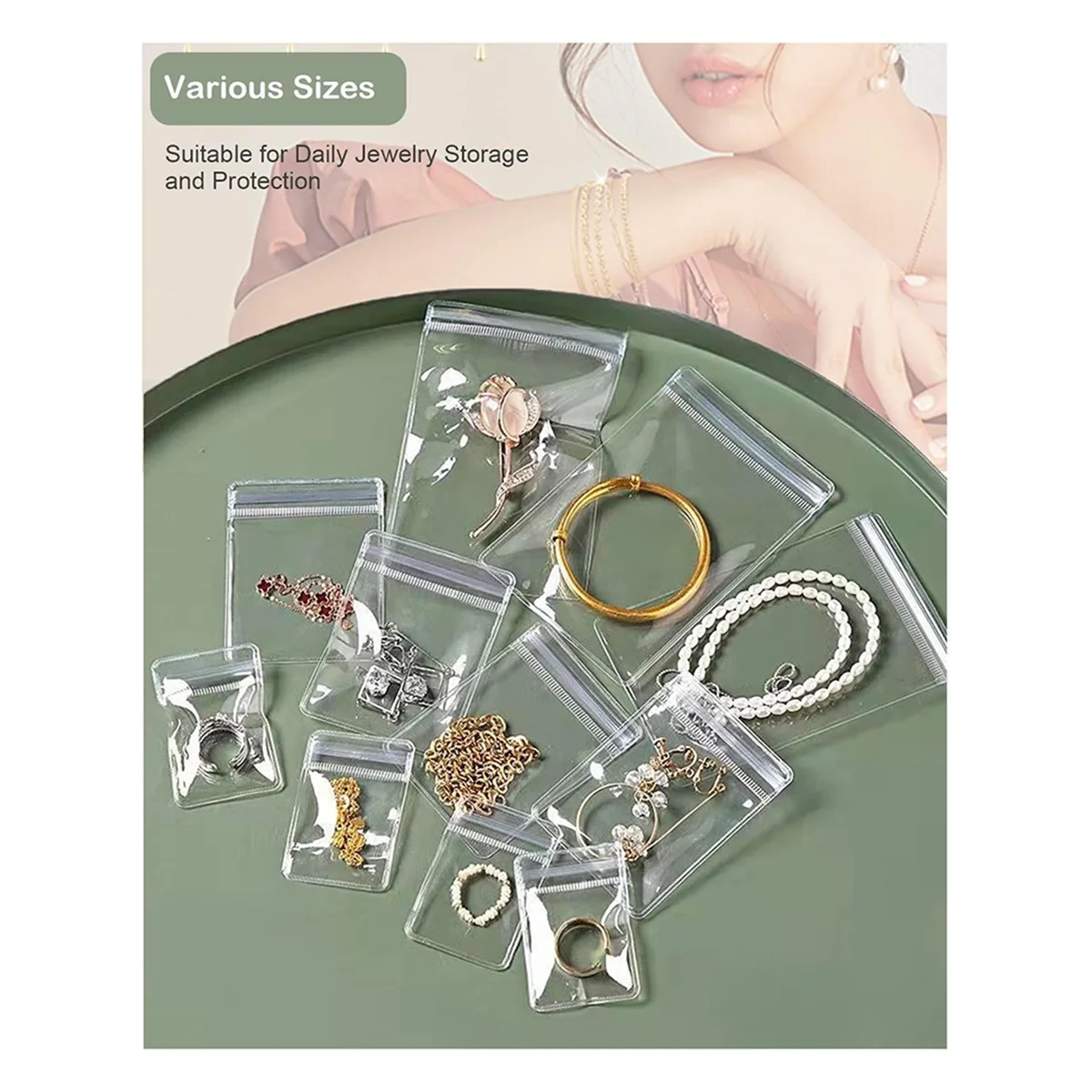 

AA25 Acrylic Jewelry Organizers and Storage with 60 Portable Anti Tarnish Jewelry Bags, Clear Jewelry Box Organizer