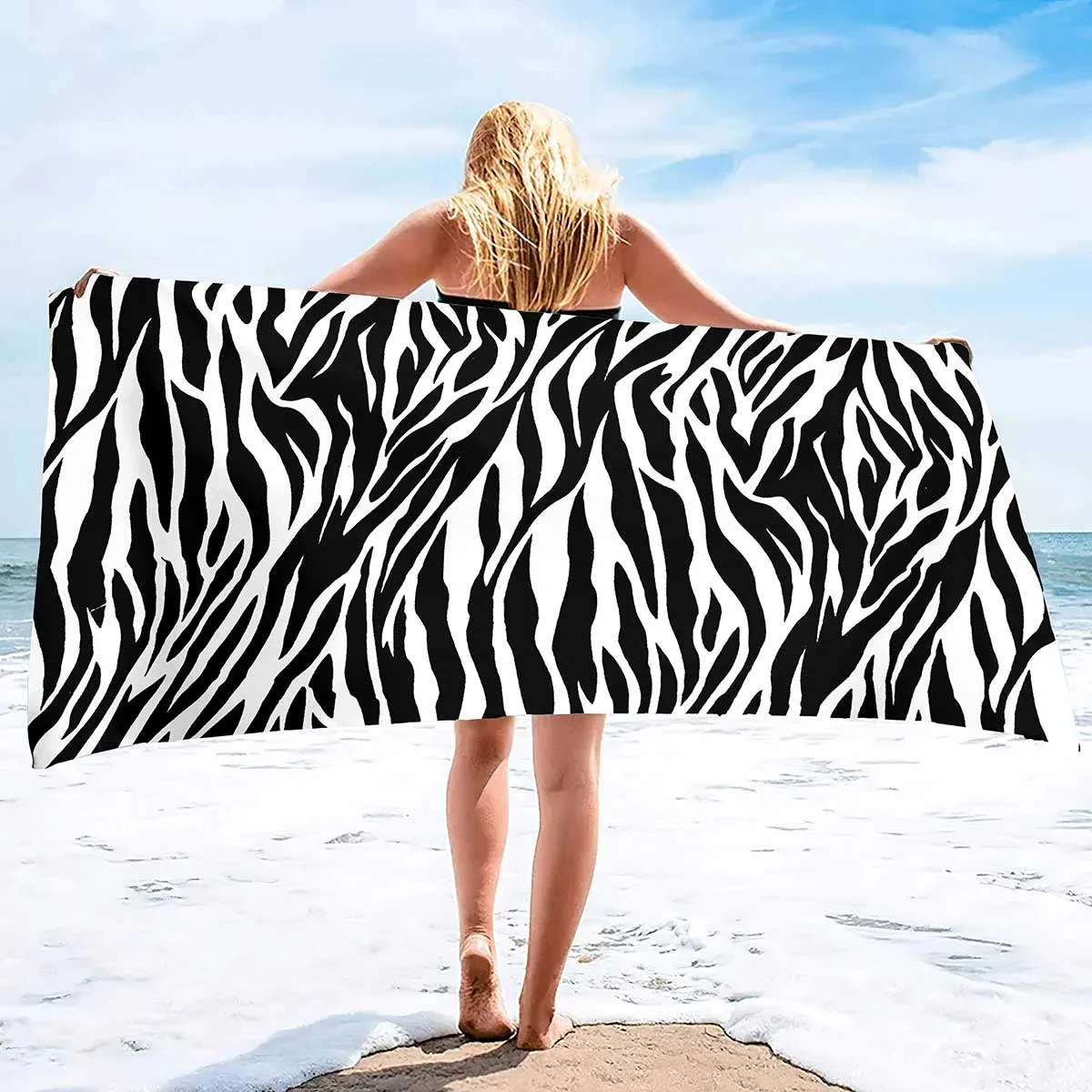 Abstract Animal Zebra Print Soft Beach Towel Sand Free Beach Towel Thin Quick Fast Dry Absorbent Oversized Lightweight Towels image 3