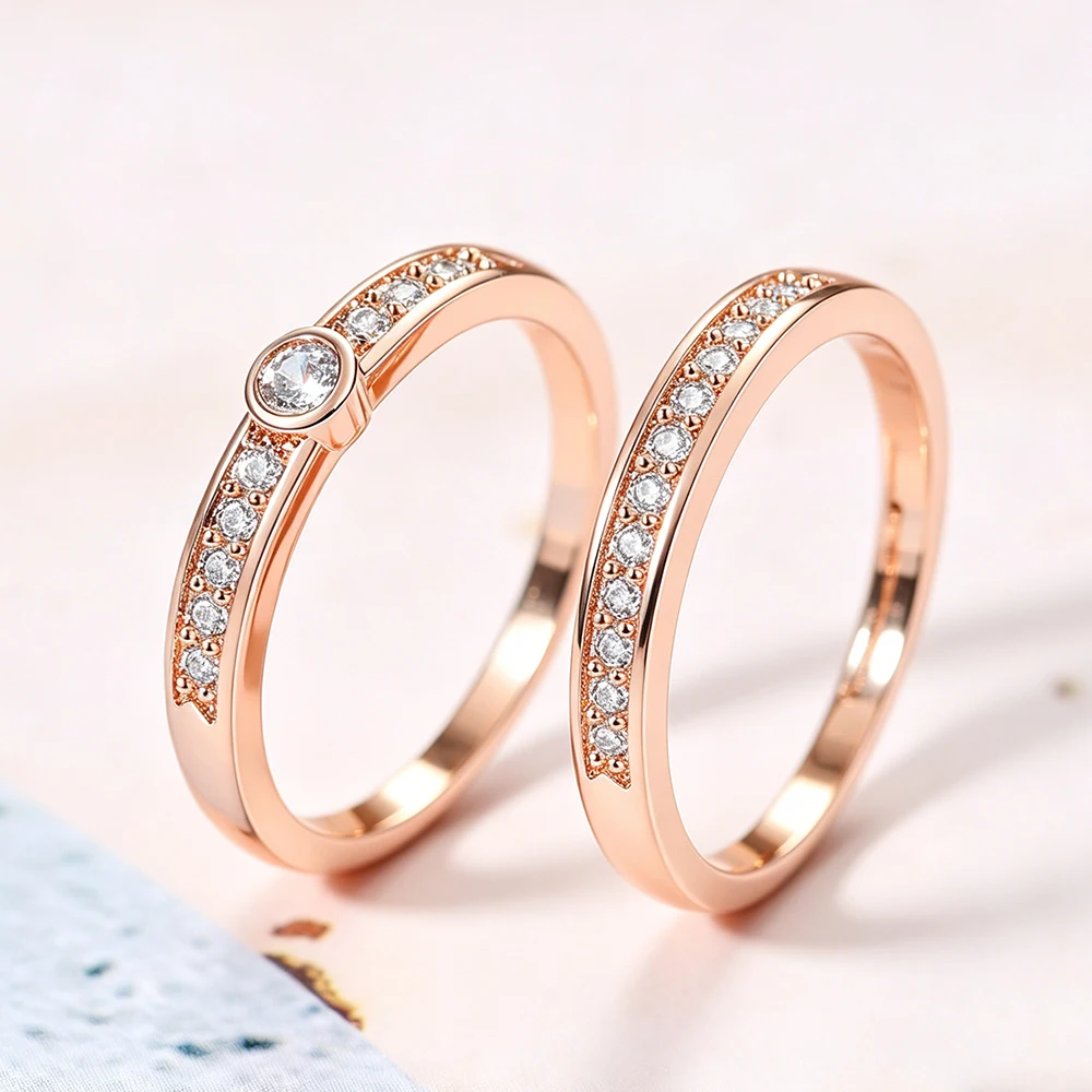 ZHOUYANG Top Quality Concise Crystal Ring For Women Rose Gold Color Austrian Crystals Finger Dainty Ring Accessories Gifts R172