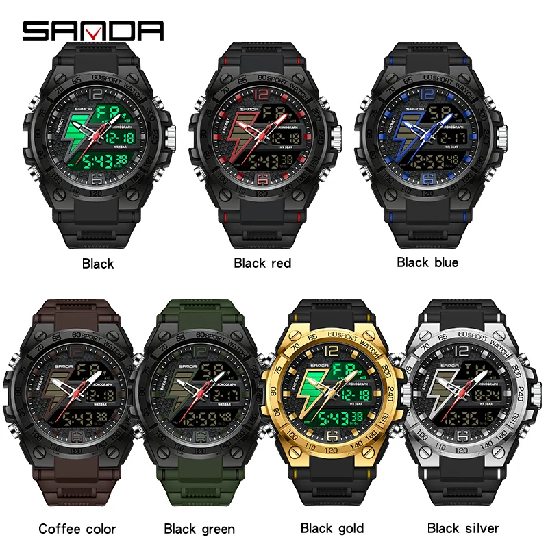 SANDA 6137 Top Luxury Quartz Men\'s Watches Military Sport LED Luminous 5ATM Waterproof Men Casual Wristwatch Relogio Masculino