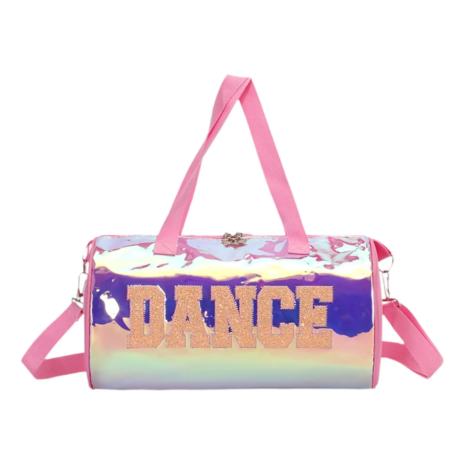 Rainbow Gloss Dance Bag for Girls Women Lightweight Nylon Duffle with Shoe Compartment and Shoulder Strap