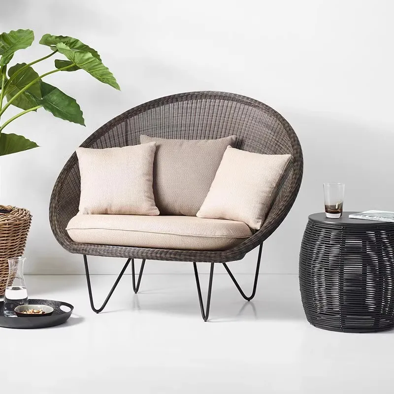 Round Single Nordic Style Creative Bedroom Wicker Rattan Balcony Sofa Outdoor Recliner Chair Villa Recliner Sofa Coffee Chair