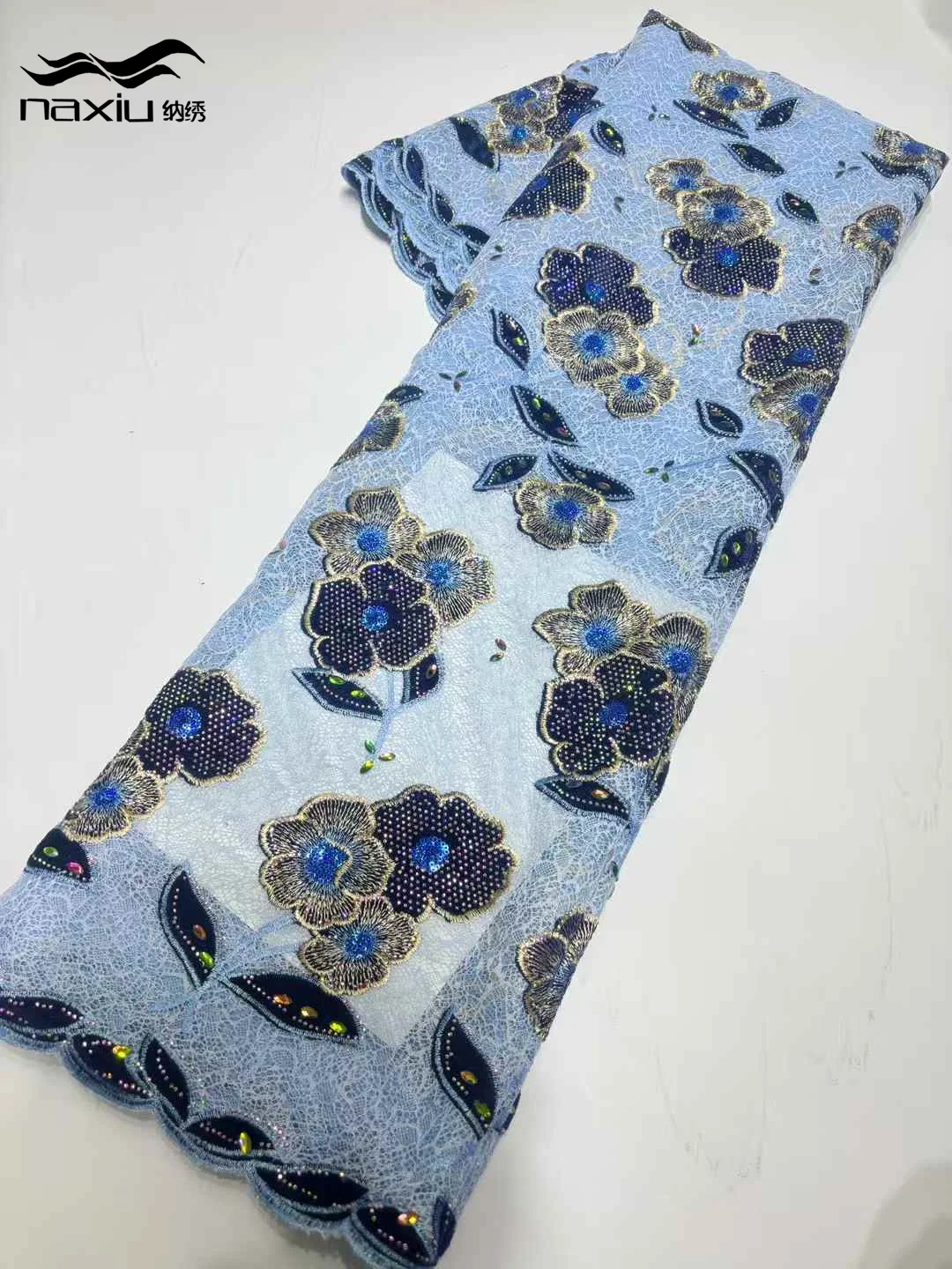 

Роскошная кружевная ткань с блестками Madison в африканском стиле, 2025 г., высококачественная кружевная сетчатая ткань с вышивкой, 5 ярдов для женщин, свадьба