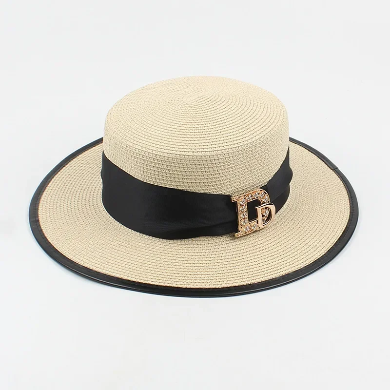 Panama Fashion Ladies Elegant Raffia Straw Hat Rhinestone Letters Vacation Travel High Quality Ladies Summer Topper Banquet Hat