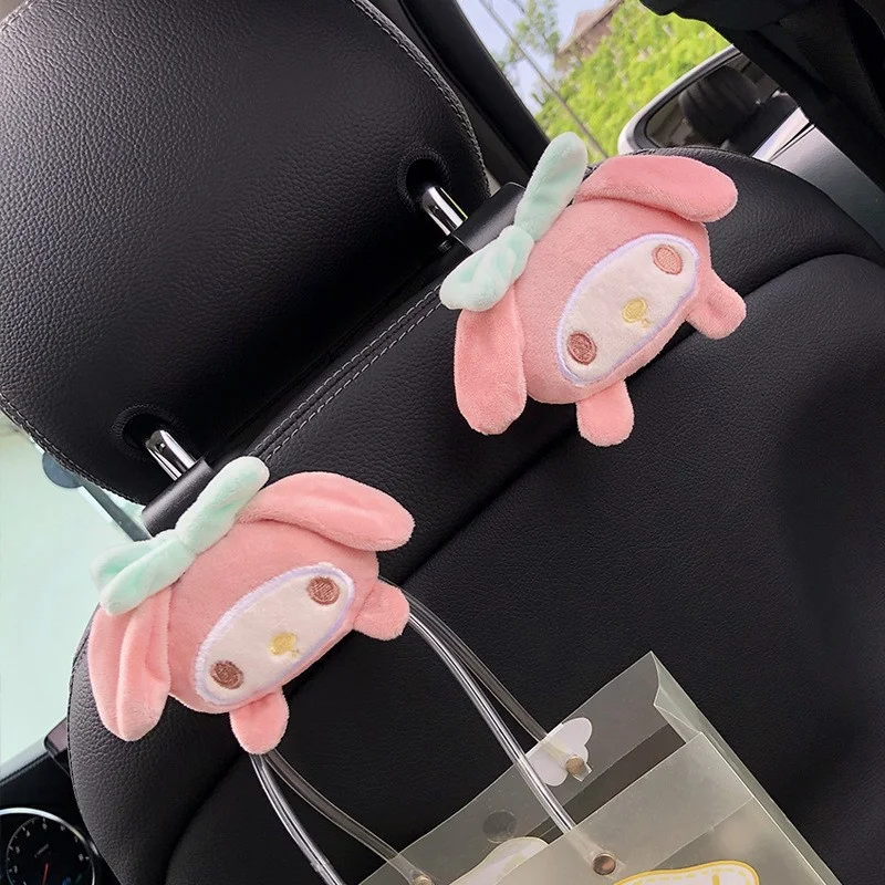 Sanrio Anime Cinnamoroll Hook Plush My Melody Kuromi Car Seat Hook Auto Back Seat Organizer Storage Holder Car Accessories