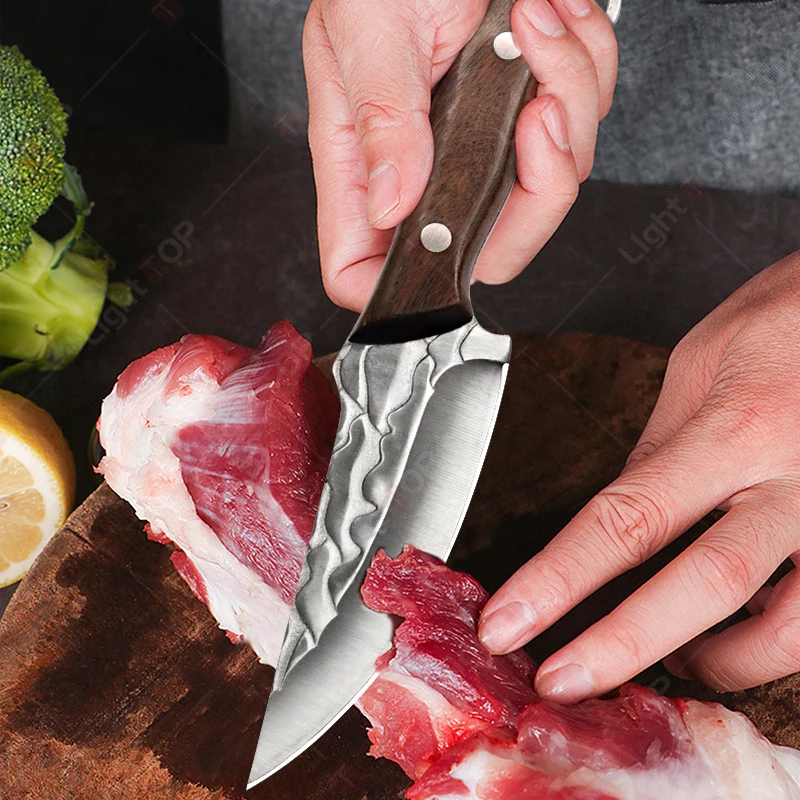 Portable Finger Knife Stainless Steel Meat Splitting Knives Forged Hammered Boning Knife Kitchen Meat Cutter Chef Cutting Knife