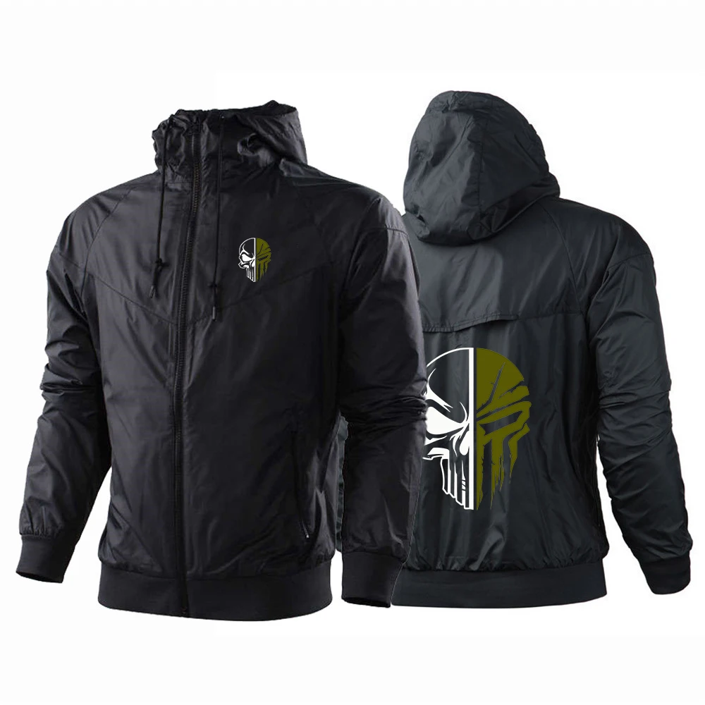

Funny Skull Graphics Men's multi-color windproof coat in dark color series, for spring and autumn, brand name with printed
