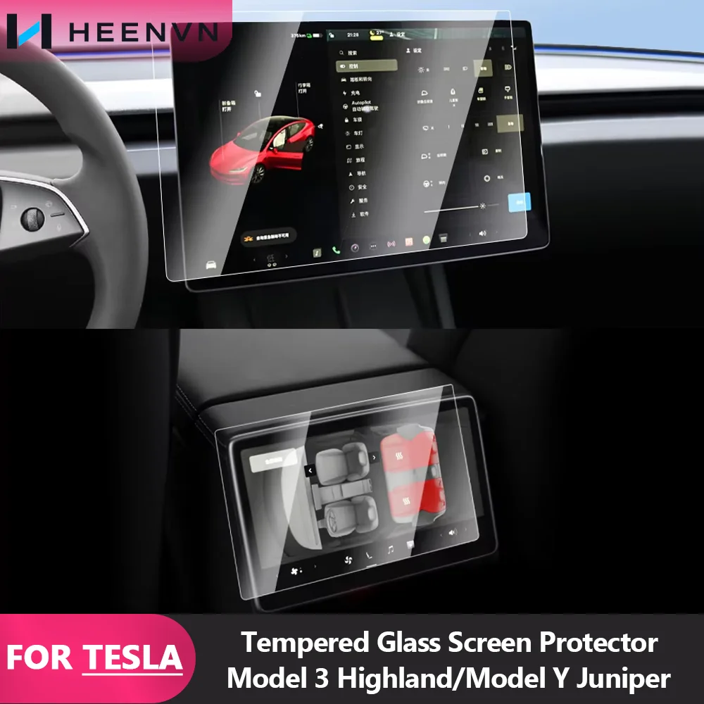 HEENVN 15-inch Tempered Glass Screen Protector For Tesla Model Y Juniper/3 Highland HD Navigation Transparent Protection Film