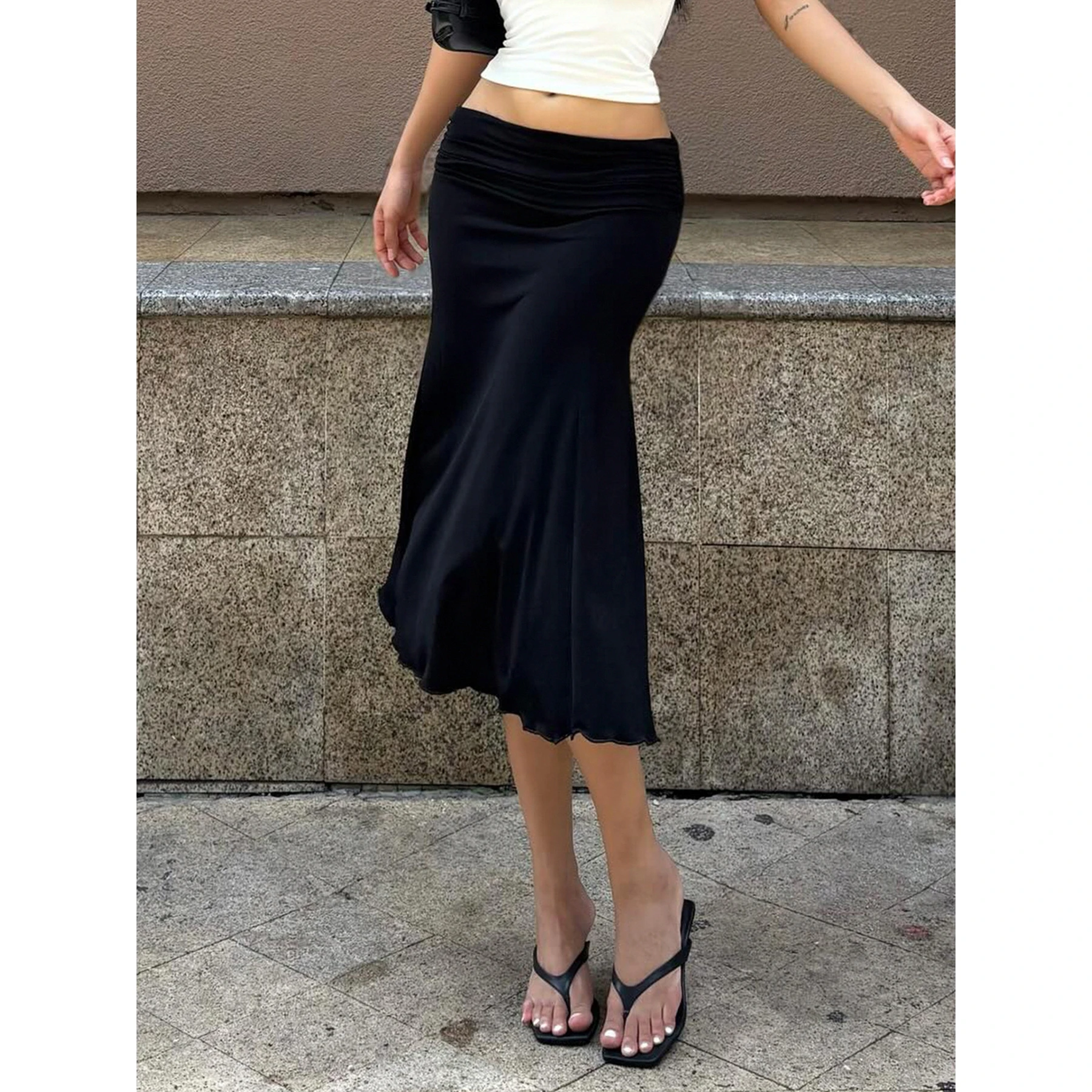 Elegant Slim Fit Pure Color Pleated Low Waist Fish Tail Skirt Women's Fashionable New Style Cross-Border plus Size Skirt