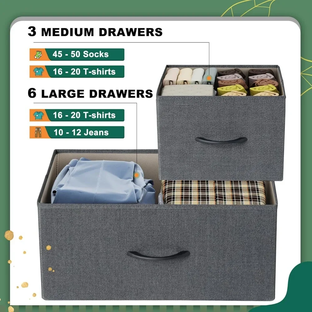 Dresser for Bedroom with 11 Drawers, Tall Fabric Chest of Drawers Storage Organizer with Steel Frame, Wood Top