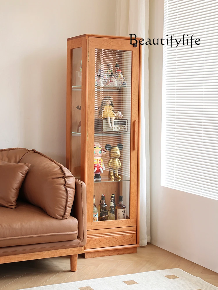 Made of Glass Dust-Proof Hand Cabinet Cherrywood Solid Wood Wine Cabinet Display Storage Living Room Side Cabinet