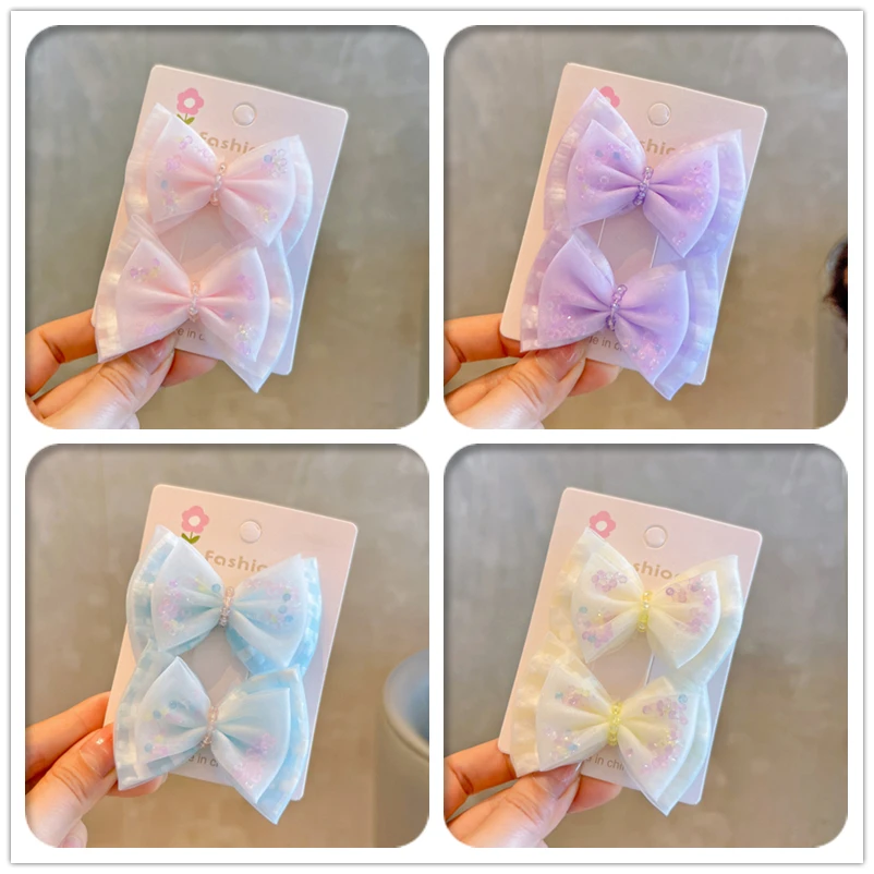 10Sets Pastel Color Bowknot Hairpins Barrettes Quicksand Tutu Bow Elastic Hair Bands Fashion Headwear Boutique Hair Accessories