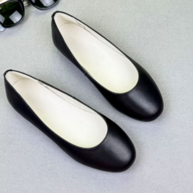 Ladies High Quality PU Flats Big Roud Tip Wide Fitting Cute Shoes With Seam Walking Heeled Slip-On Plus Sizes 33 48 47 Red Black