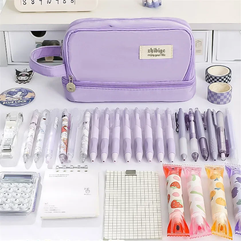 Pencil Case Double Layers Large Capacity Classification Storage Pencilcase Waterproof Canvas School Makeup Bag Pencil Pouch Pen image 6
