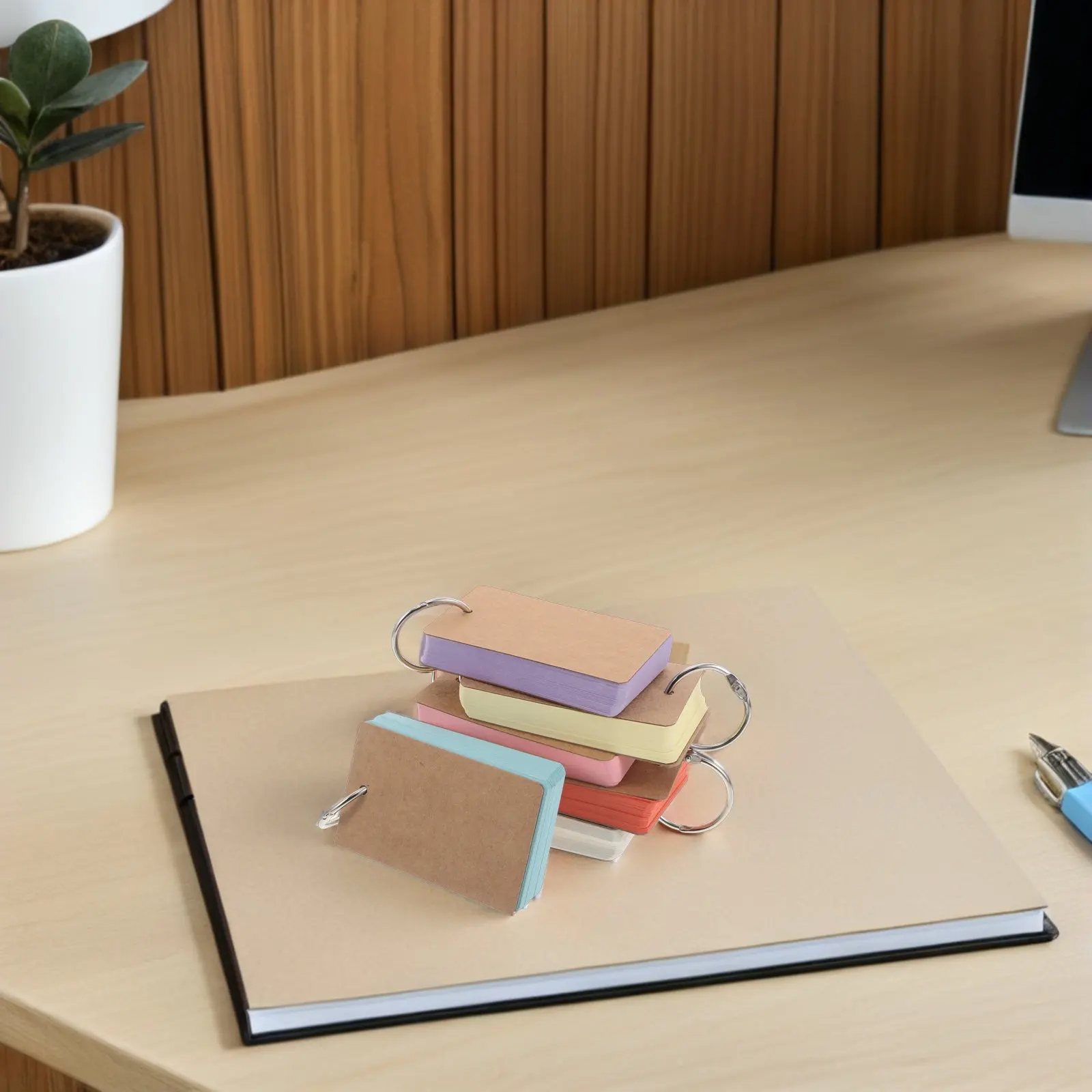 6Pcs Single Word Cards Ring Loose-Leaf Notepad Portable Memory Paper Binder Pads for Study Office Use