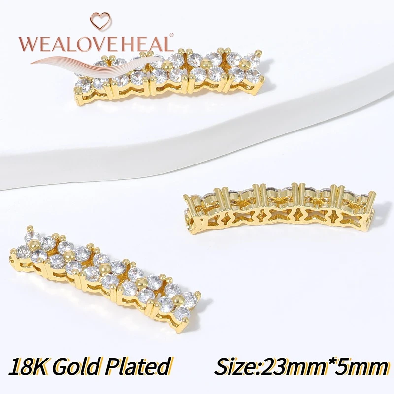 18K vergoldete Messing-Mikropavé-Zirkon-Mehrreihen-Abstandshalter für Perlenketten, Armbänder, DIY-Schmuckherstellungszubehör – Detail 23