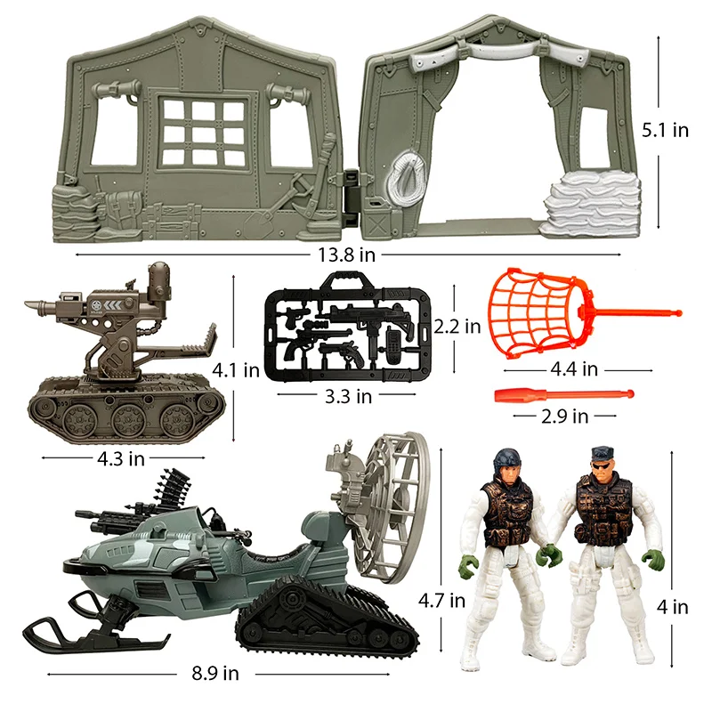 DIY Special Army Forces Toys With Military Tents Snowmobile Tank Military Parts Camouflage Soldiers Play For Boy Gifts