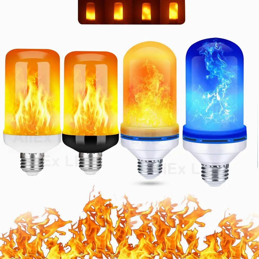 

E27 E14 B22 USB 4 Modes LED Flame Bulb LED Dynamic Flame Blue Light AC85-265 220V Corn Bulb Flame simulation effect Night light