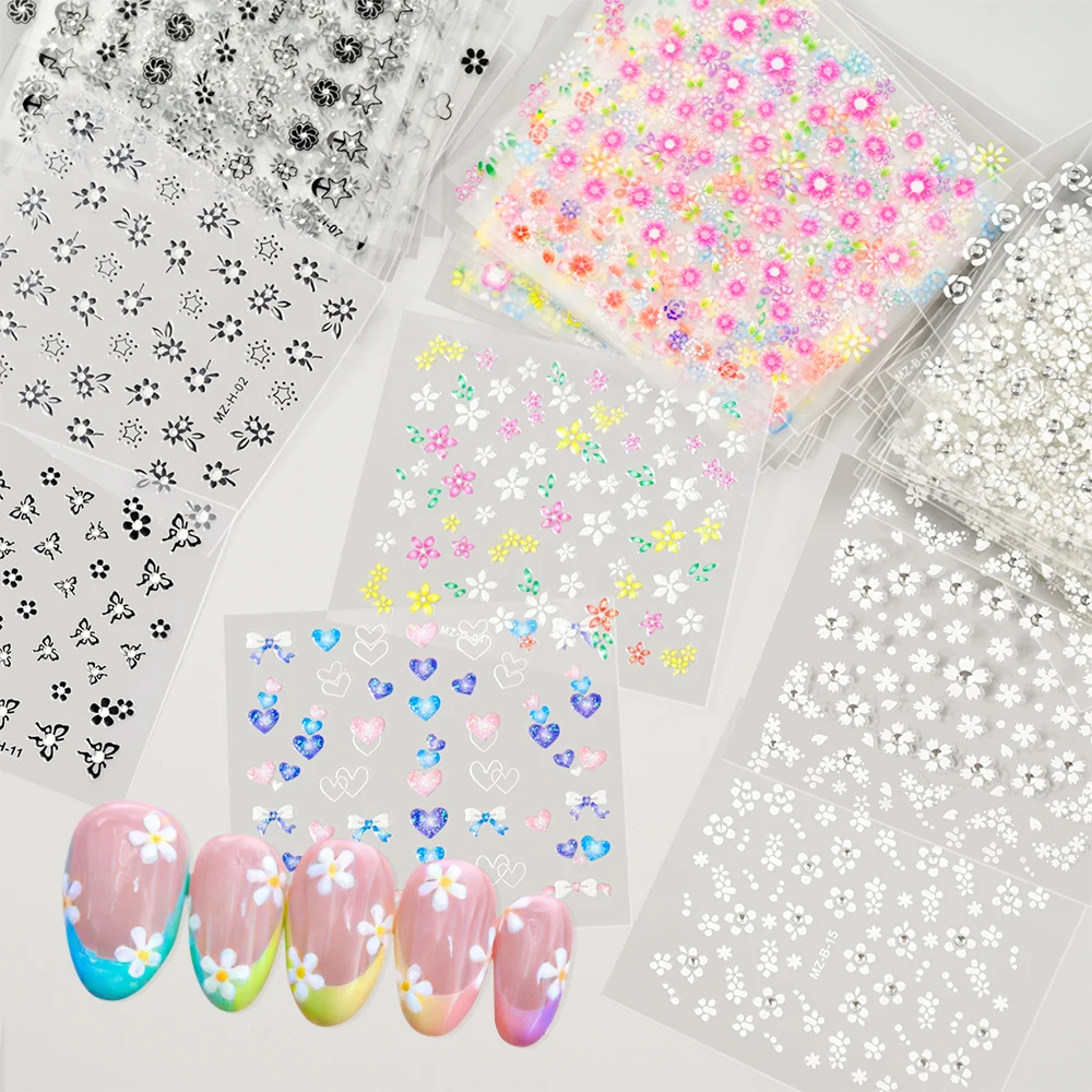 24/30/50pcs 3D Floral Designs Nail Stickers Set ColorfulDaisy Flower Abstract Butterfly Leaves Image Decal Slider Decoration