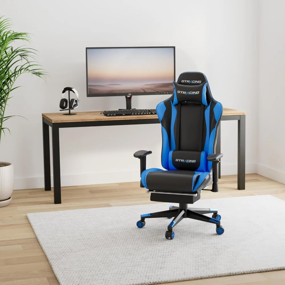 Ergonomic Computer Desk Chair, Reclining Gamer Chair Seat Height Adjustment, Swivel Rocker with Headrest and Lumbar (Navy Blue)