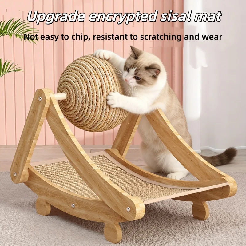 木製2-in-1猫用爪とぎ、観覧車型垂直スクラッチボール付き、サイザル麻ハニカムグラブボード、耐摩耗性ペット用おもちゃ