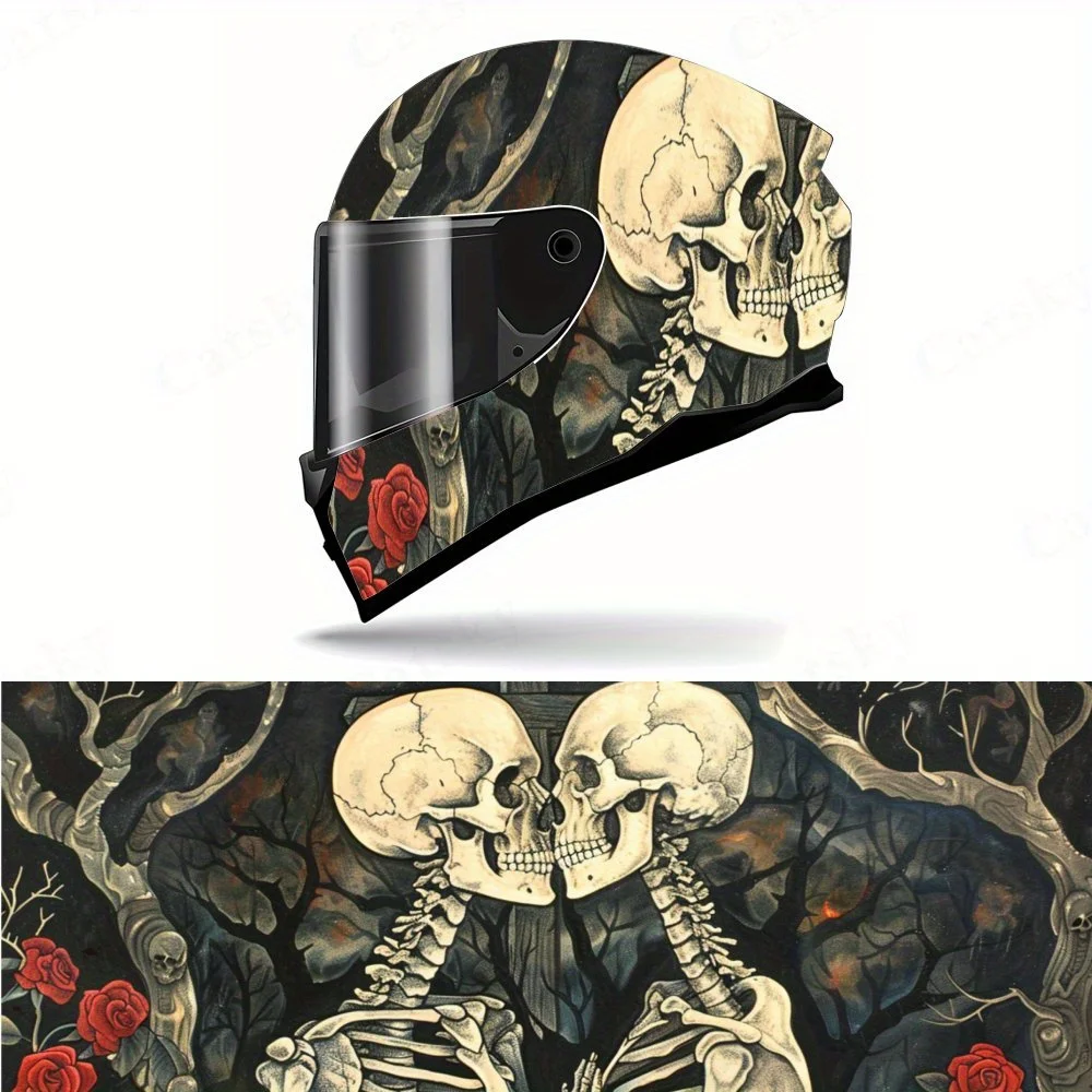 

Skull - Kiss & Rose Helmet Vinyl Wraps, Waterproof Scratch-Resistant Full Face Helmet Decals, Durable PVC Artistic Design, Insta