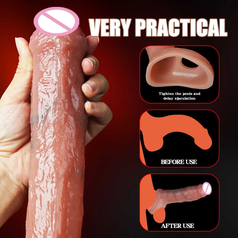 Sex Toys For Men Super Realistic Penis Extender Sleeve Reusable Silicone Condom Male Enlargement Delay Sexy Adult Man Cover Tool