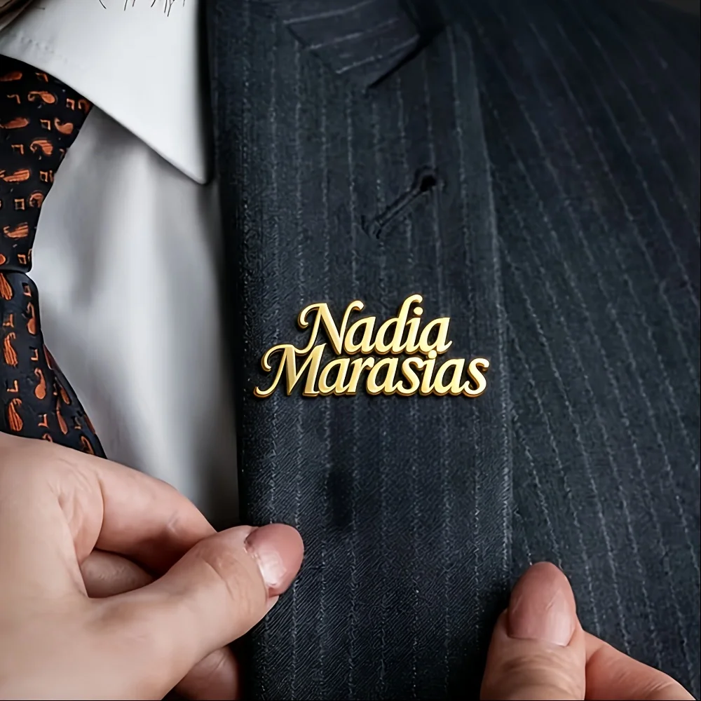

Personalized Custom Double Name Lapel Pin Stainless Steel Gold Color Brooch Customized Text Collar Pin Suit Jewelry Gift for Men