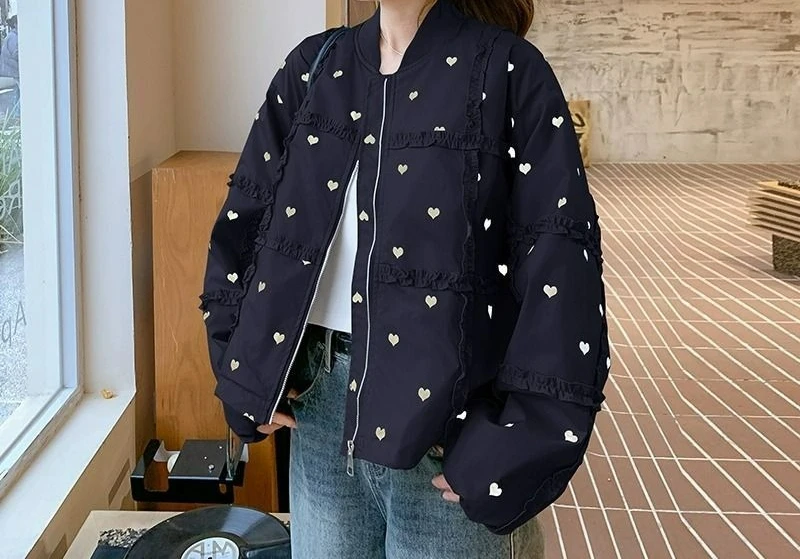 Fashion Fungus Edge Love Baseball Jacket Women's Spring and Autumn 2026 New Loose Short Jacket Women