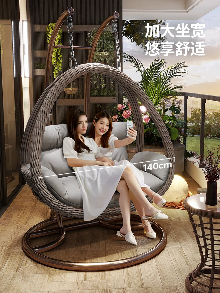 Courtyard outdoor double swing home balcony indoor hanging basket chair adults light luxury Bird's nest hammock rattan chair roc