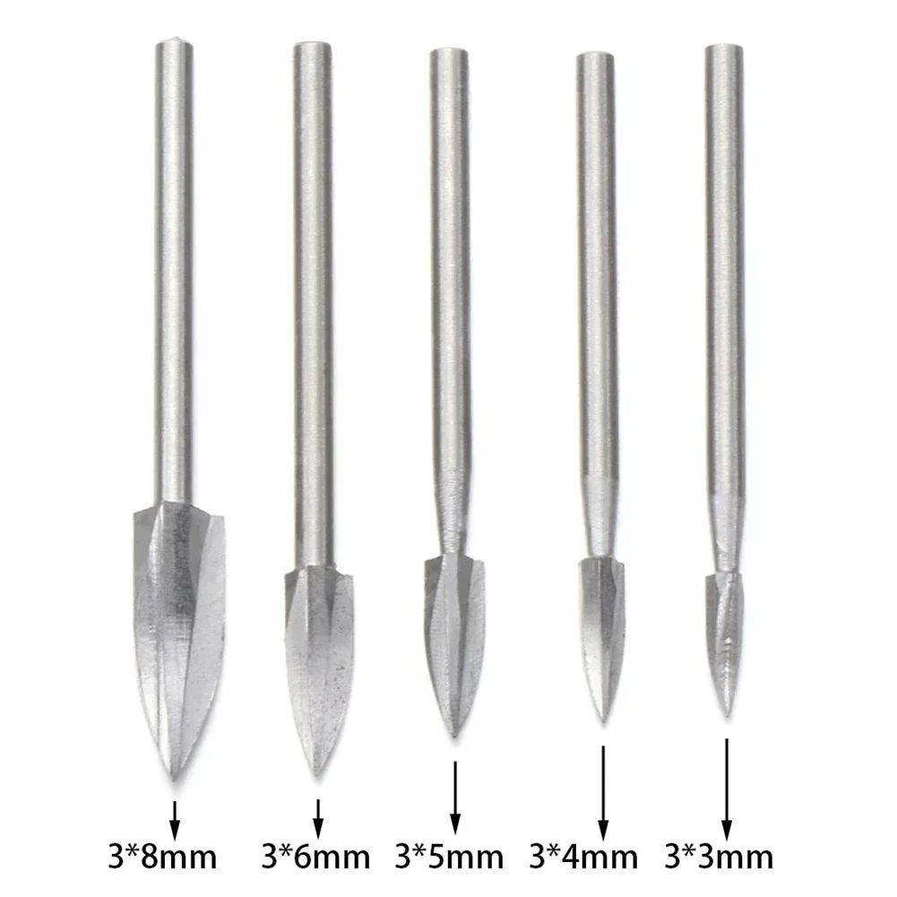 5 PCS Wood Carving Drill Bit HSS Engraving Drill Bit Set Solid Carbide Root Milling Grinder Burr Precise Woodworking Carve Tools