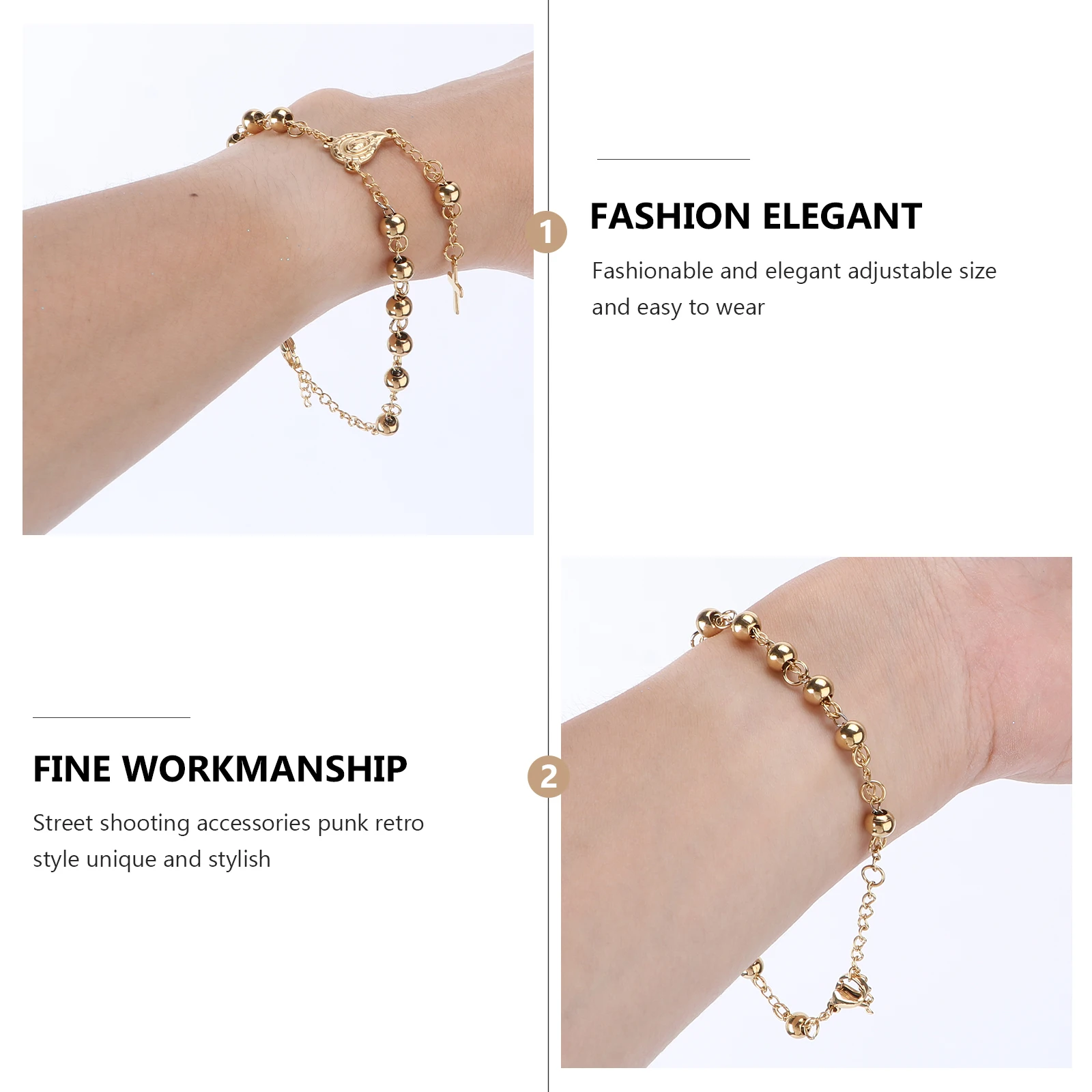 

Adjustable Cross Bracelet Retro Punk Style Chain Rosary Jewelry Decoration Gift Wrist Chain Men Charm Wrist