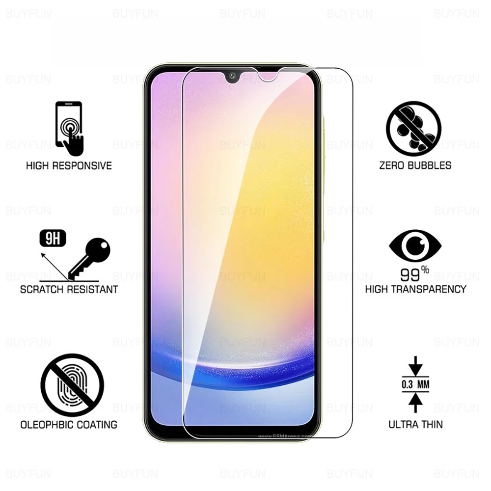 Protetor de tela de vidro temperado para Samsung Galaxy A25, 6.5 "Cover, Samsung Galaxy A25 5G, Samsung Galaxy A 25 25A, 2pcs