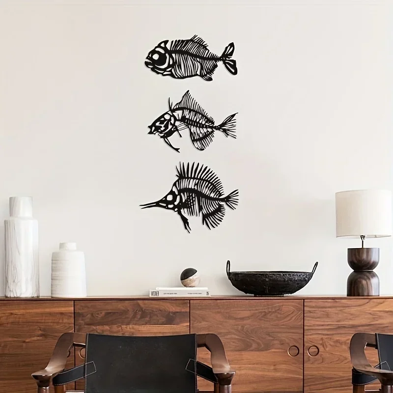 

Hello Young Metal Crafts Marine Fish Fishbone Ornaments Pendant Silhouette North American Wrought Iron Crafts Livingroom Outdoor