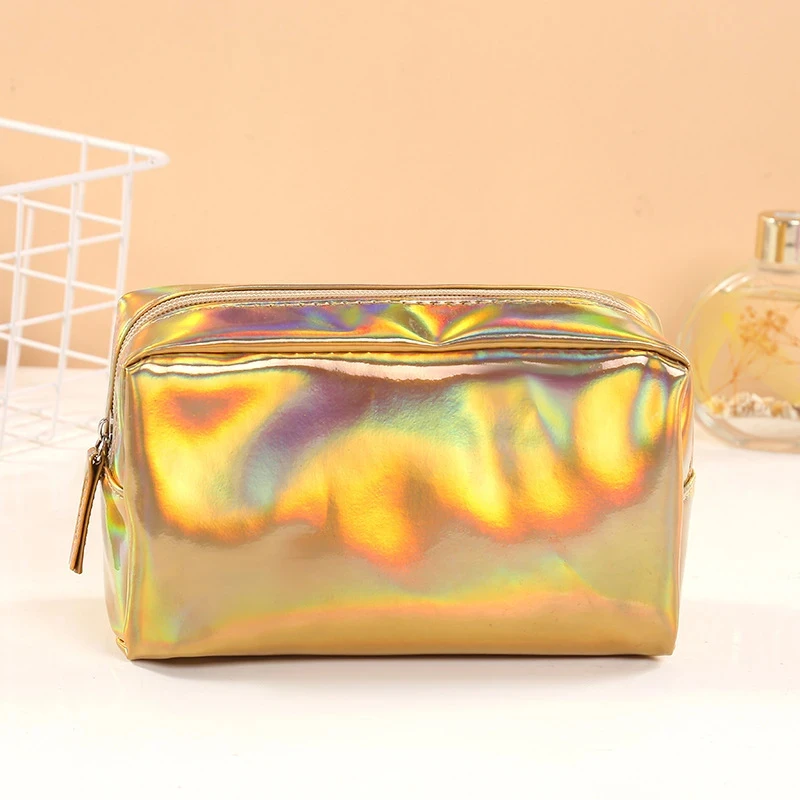 Fashion Solid Color Laser Cosmetic Bags Travel Portable Toiletries Storage Bags Large Capacity Makeup Bag Outdoor Toiletry Pouch