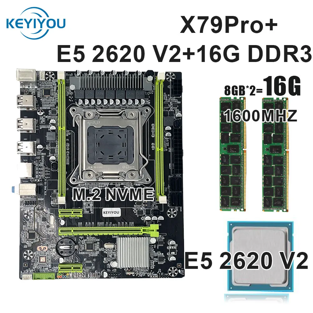 

KEYIYOU X79 PRO M-ATX motherboard set LGA2011 E5 2620 V2 2*8GB=16GB DDR3 REG ECC memory cpu combo kit PCI-16 NVME M.2