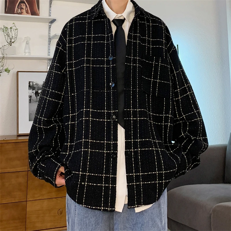 2024 Spring Men's Loose Shirts Plaid Casual Fashion Elegant Commuting Long Sleeved Blouse