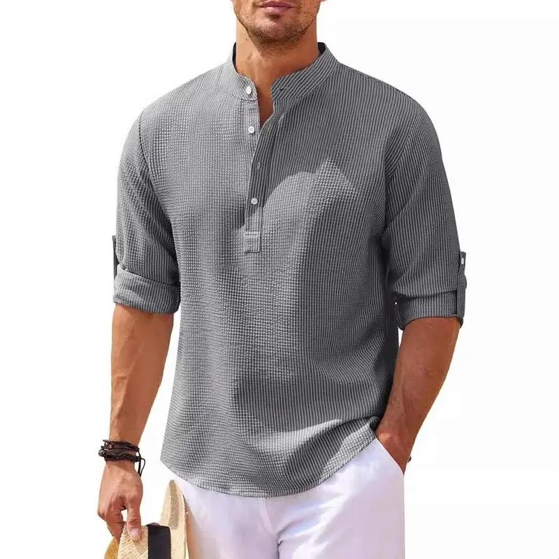 Men's Longsved Standup Collar Halfbutton Shirt PVC Fabric mid Waist H Type Batwing Sleeve Embroidery Detailing Winter Collection