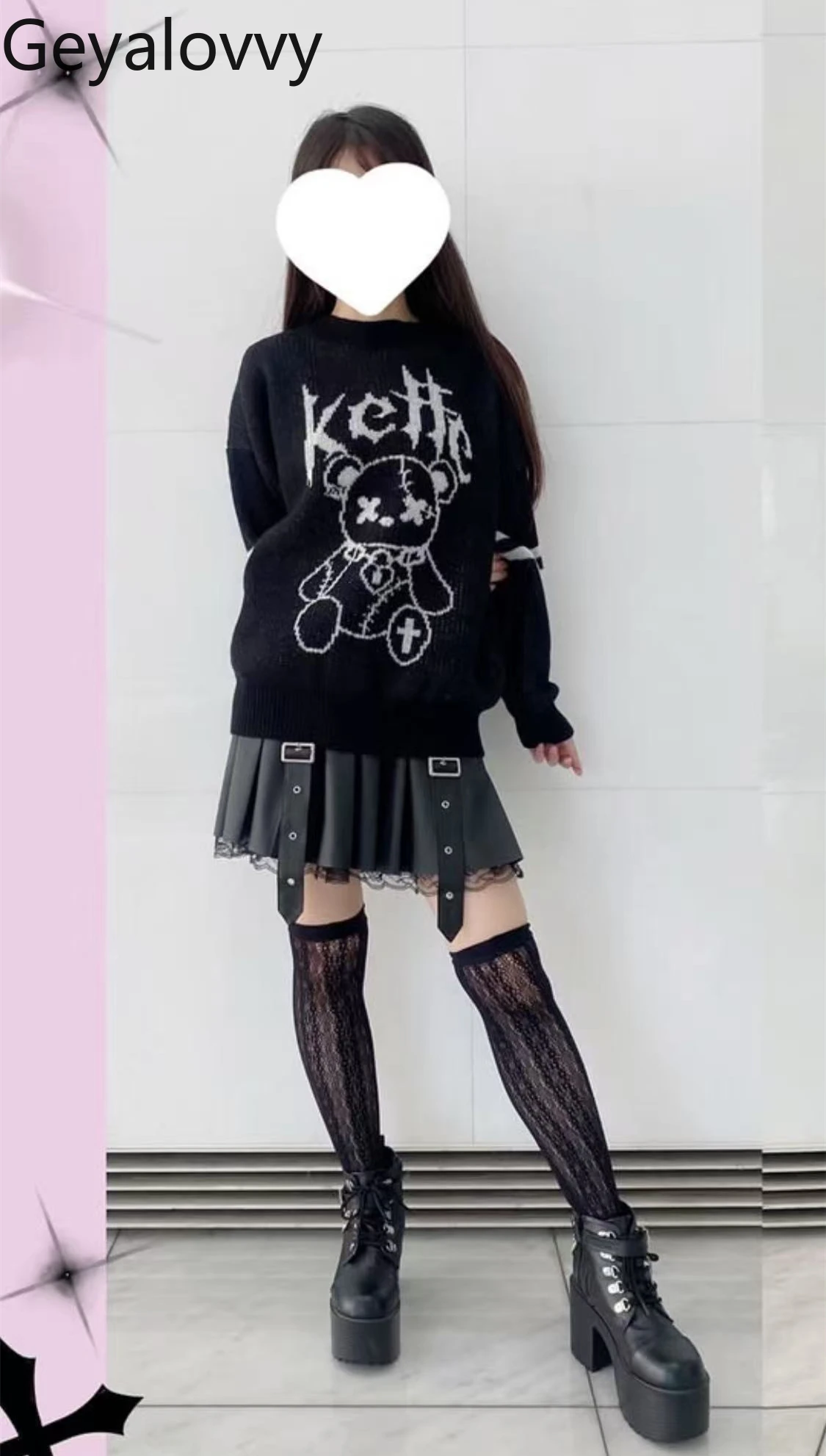 الأصلي اليابانية الشارع تنوعا حزام الديكور الجلود ألف خط تنورة حلوة بارد الفتيات مرونة عالية الخصر الدانتيل التنانير القصيرة #5