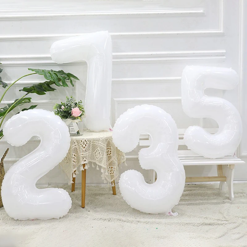 32 Inch White Number 0-9 Foil Balloons Birthday Wedding Party Decorations Baby Shower Big Figures Globo Anniversary Supplies