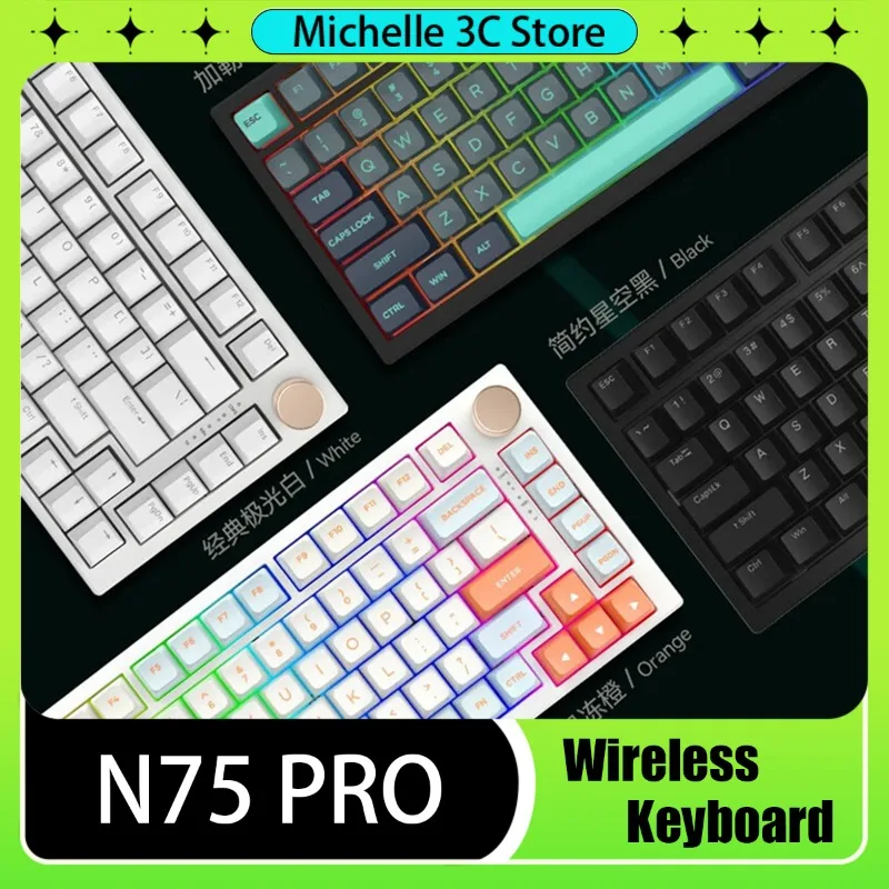 

N75 Pro Keyboard 82 Keys Tri-mode Bluetooth Wireless 2.4g 75% Layout Hotswap Mechanical Keyboard Accessory for Pc Gaming Gifts