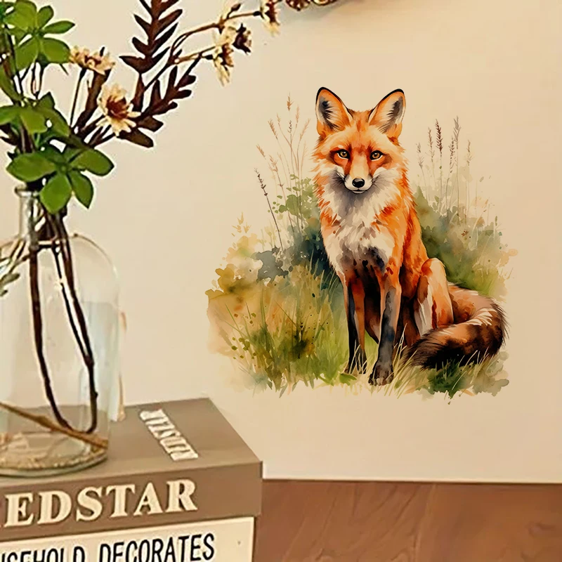Beautiful Watercolor Fox Animal Sticker, Water-proof Home Wall Decal for Wall, Bathroom, Cabinet, Door,Toilet, Car, Laptop