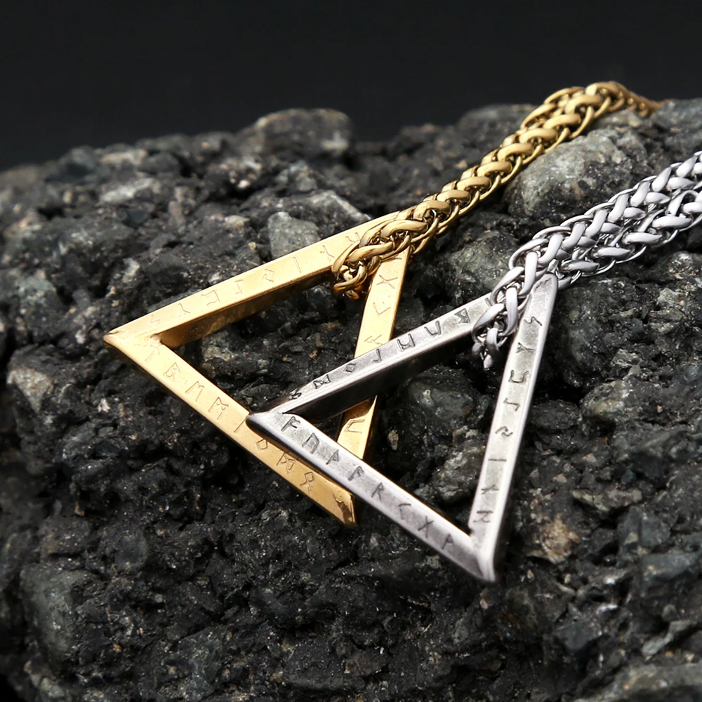 New Vintage Mobius Triangle Charm Pendant Necklaces For Men Women Stainless Steel Twisted Viking Runes Necklace Amulet Jewelry