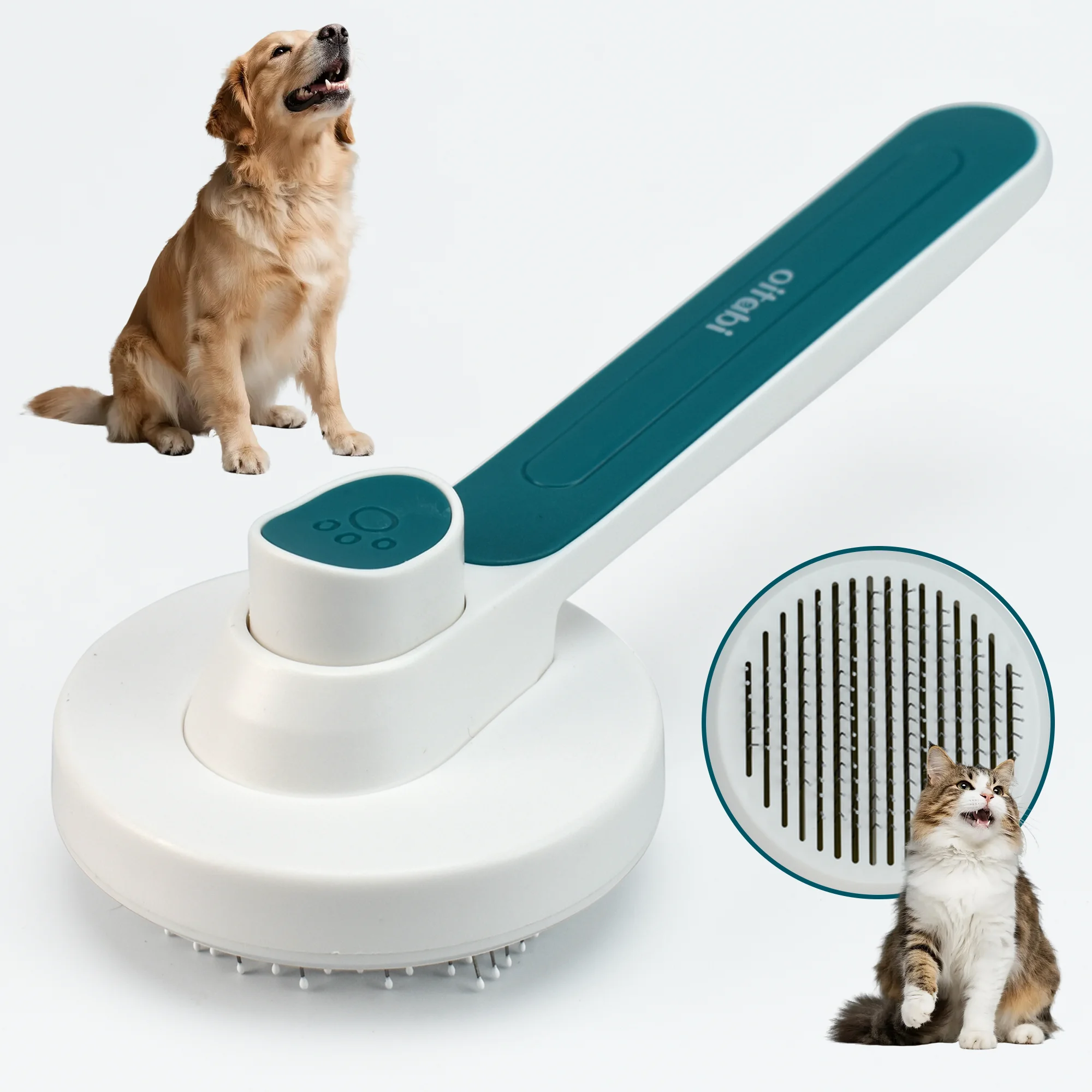 Brosse autonettoyante Oitabi pour chiens et chats, brosse à poils pour animaux pour la perte de poils longs et courts, nettoyage facile, rétractable, pour l'élimination des poils