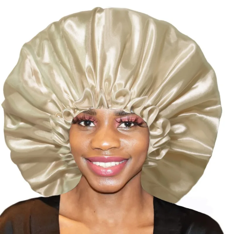 1pcs/set Extra Large Satin Lace Shower Cap Double Layer Water-Resistant EVA Bath Cap for Long Hair Salon Use Elastic Reuse