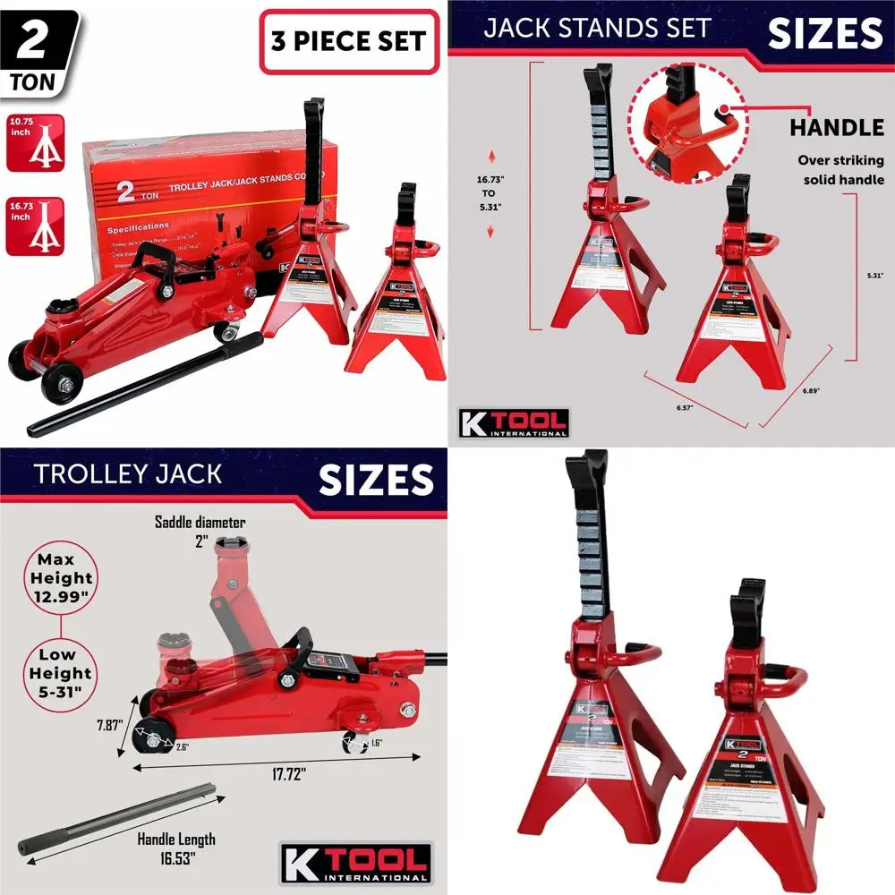 

2 Ton Heavy Duty Hydraulic Floor Jack with Jack Stands, 4000 lbs Capacity, 5-1/8 to 13 Lift Range, Ideal for Repair Shops and DI