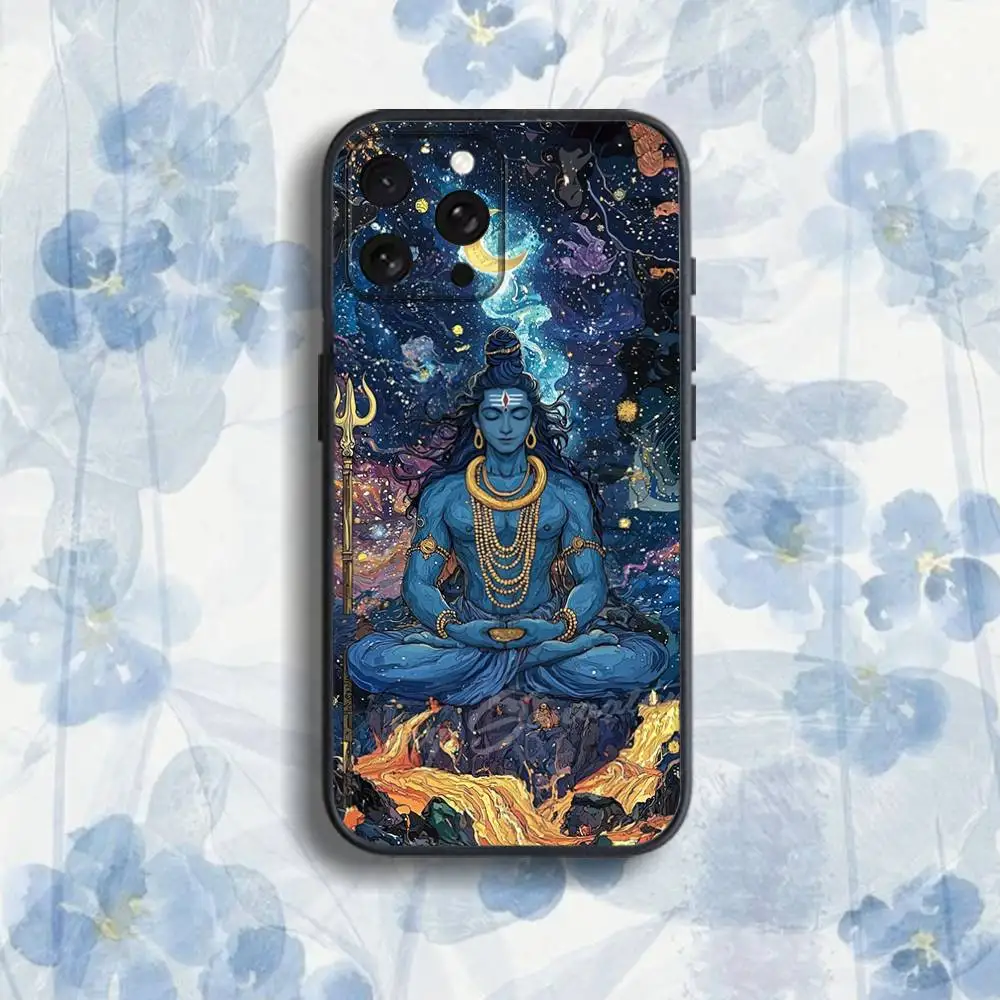 LordS Shiva M-Mahadev van telefoonhoesje voor iPhone 17,16,15,14,13,12,Pro,Max,Plus,E,SE4,Air,Mini zwarte softbox