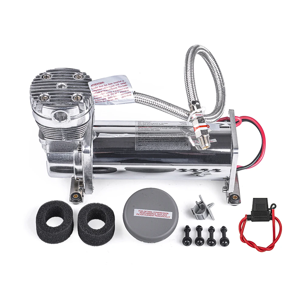 New upgrade！Universal 12V 3/8&1/4NPT 200PSI 480C Air Suspension Compressor Pump Kit Chrome/Black