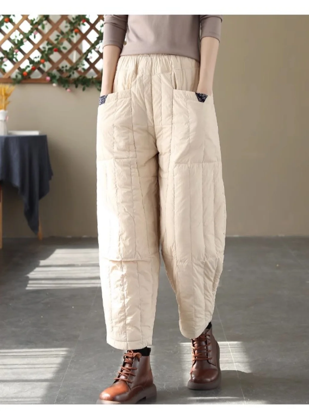 

Хлопковые брюки с высокой талией, узкая версия, широкие брюки, женская верхняя одежда, брюки-фонарики Harlan XT1574